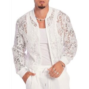 Fever City Sheer Lace Full Zip Bomber Jacket, Men's size XL